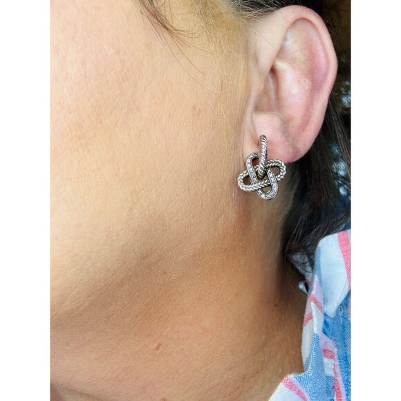 Estate Sterling Silver 925 Love Knot Dangle Half Hoop Earrings 5.7g Push Backs - Picture 5 of 7